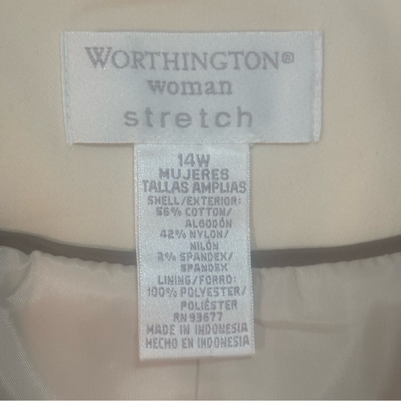 Worthington Woman Stretch 14W Cream Blazer Jacket 3/4 sleeves buckle in back - Picture 6 of 13